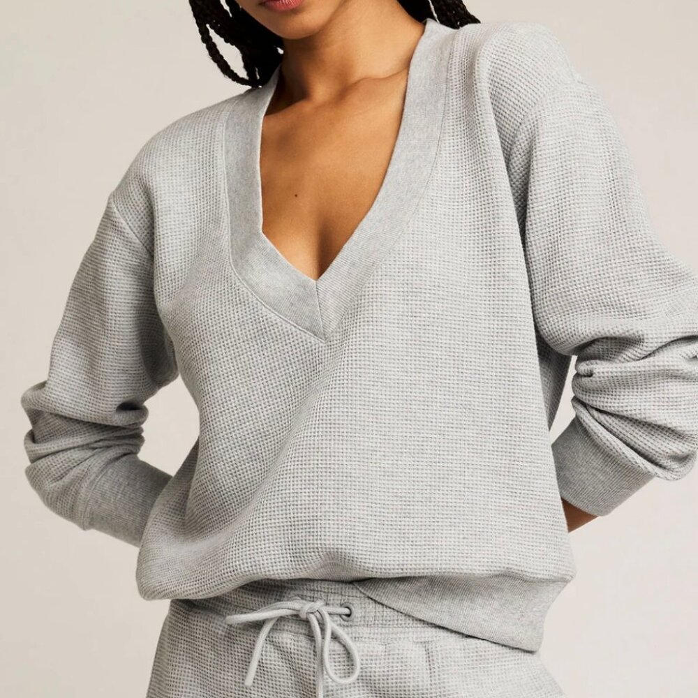 Negative Underwear Waffle Knit Deep V Pullover In Heather Grey
